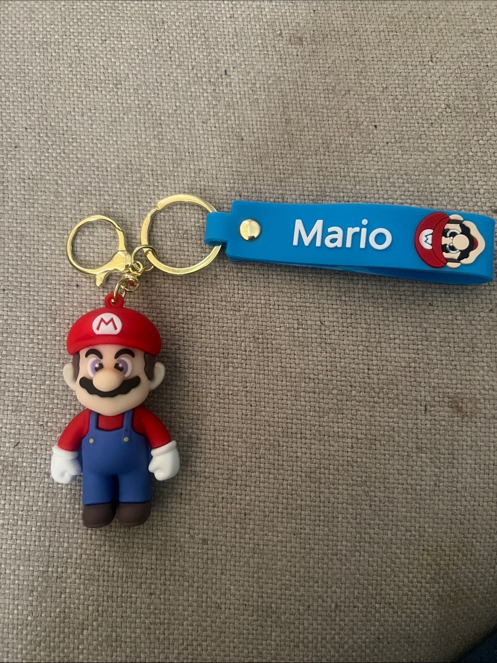 Blue Mario Kids Name Tag Keychain with Red Character Charm